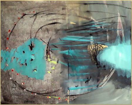 Podvečerní blues - olej, komb. tech. na plátně 80 x 100 cm - 2025 - 69000,-Kč